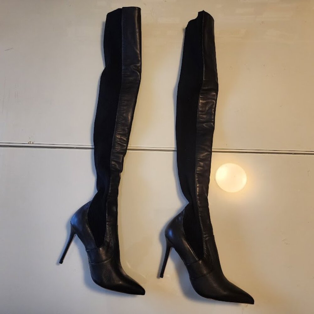 Tony Bianco Black Leather Thigh-High Stiletto Boots - Picture 9 of 13